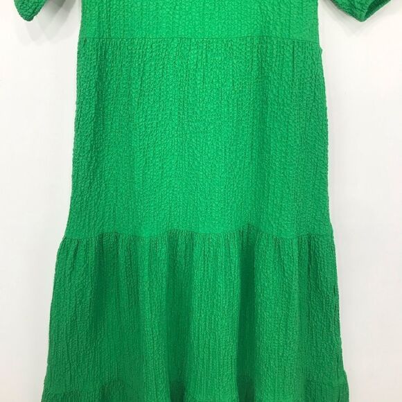 Desigual Green Textured Open Back Tiered Puff Sleeve Dress NEW - Picture 9 of 16
